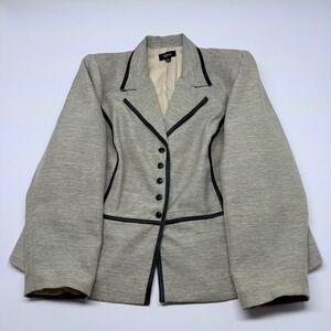 Nicci Gray Heathered Blazer Jacket Black Faux Leather Trim Plus Size 22W